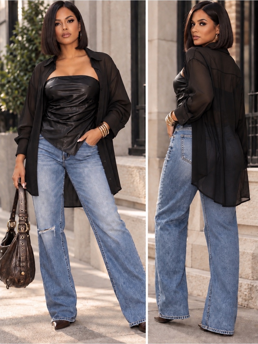 Black Sheer Button-Down Shirt – Lightweight Longline Layering Top